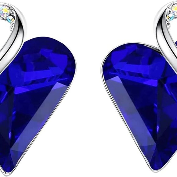 Leafael‎ Infinity Love Heart Birthstone Crystal Stud Earrings for Women, Silver - Picture 3 of 4